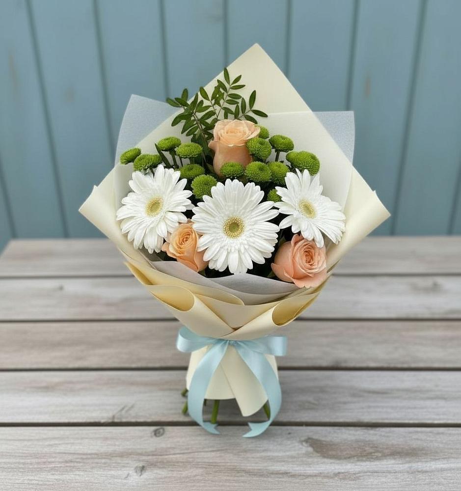 Букет цветов из: Герберы, Розы и Хризантемы в Мяундже
