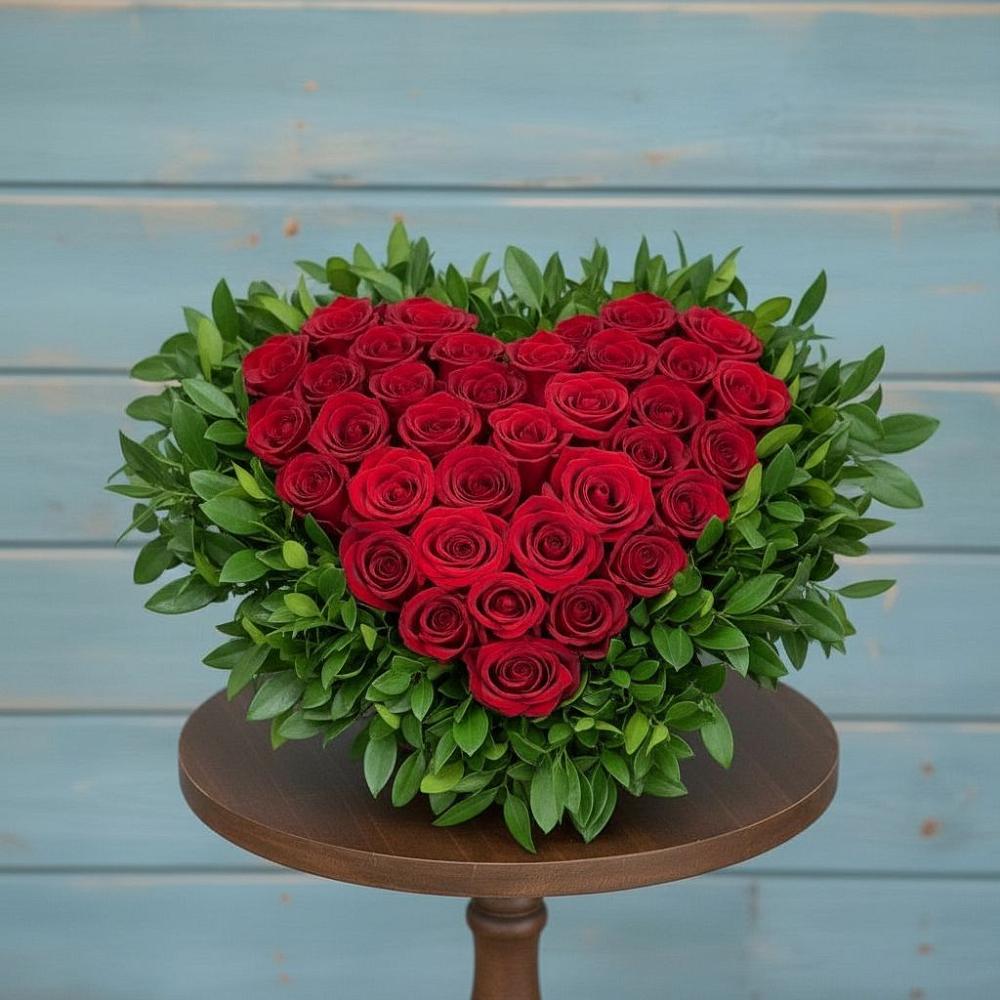 Цветочная композиция из Розы в виде сердца в Мяундже