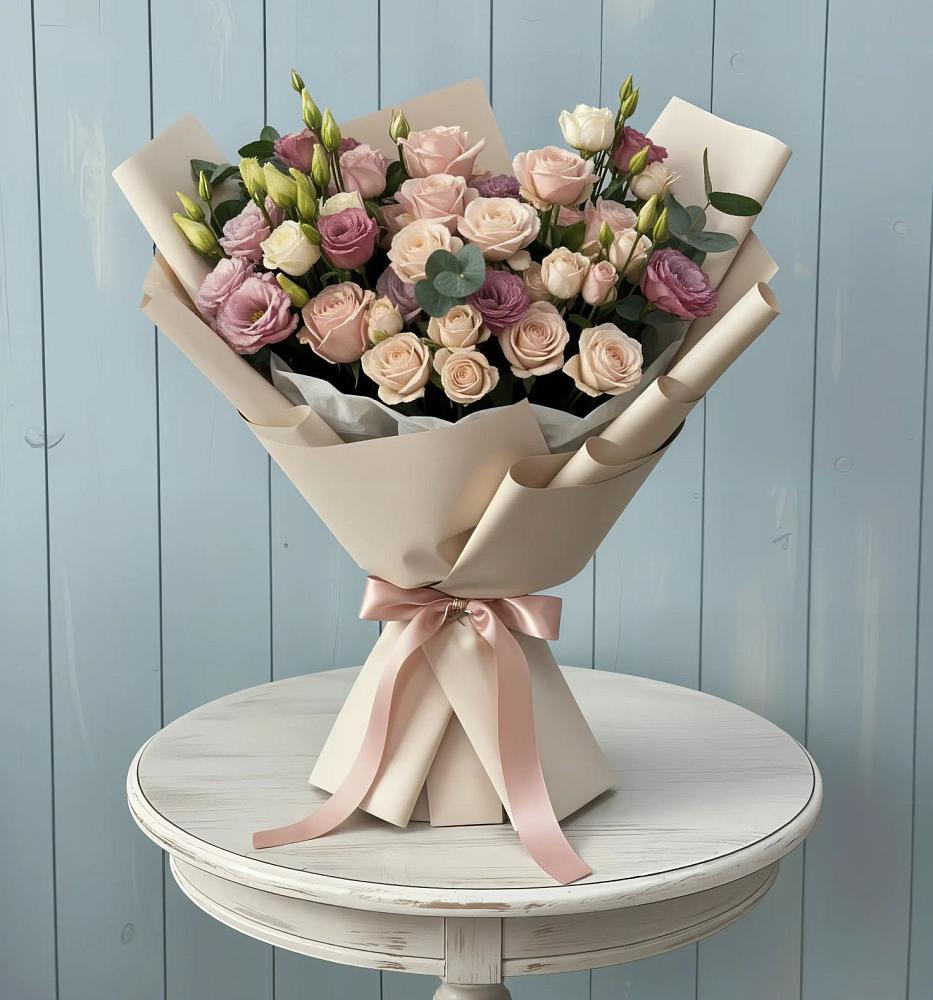 Букет цветов из: Розы и Лизиантусы в Мяундже