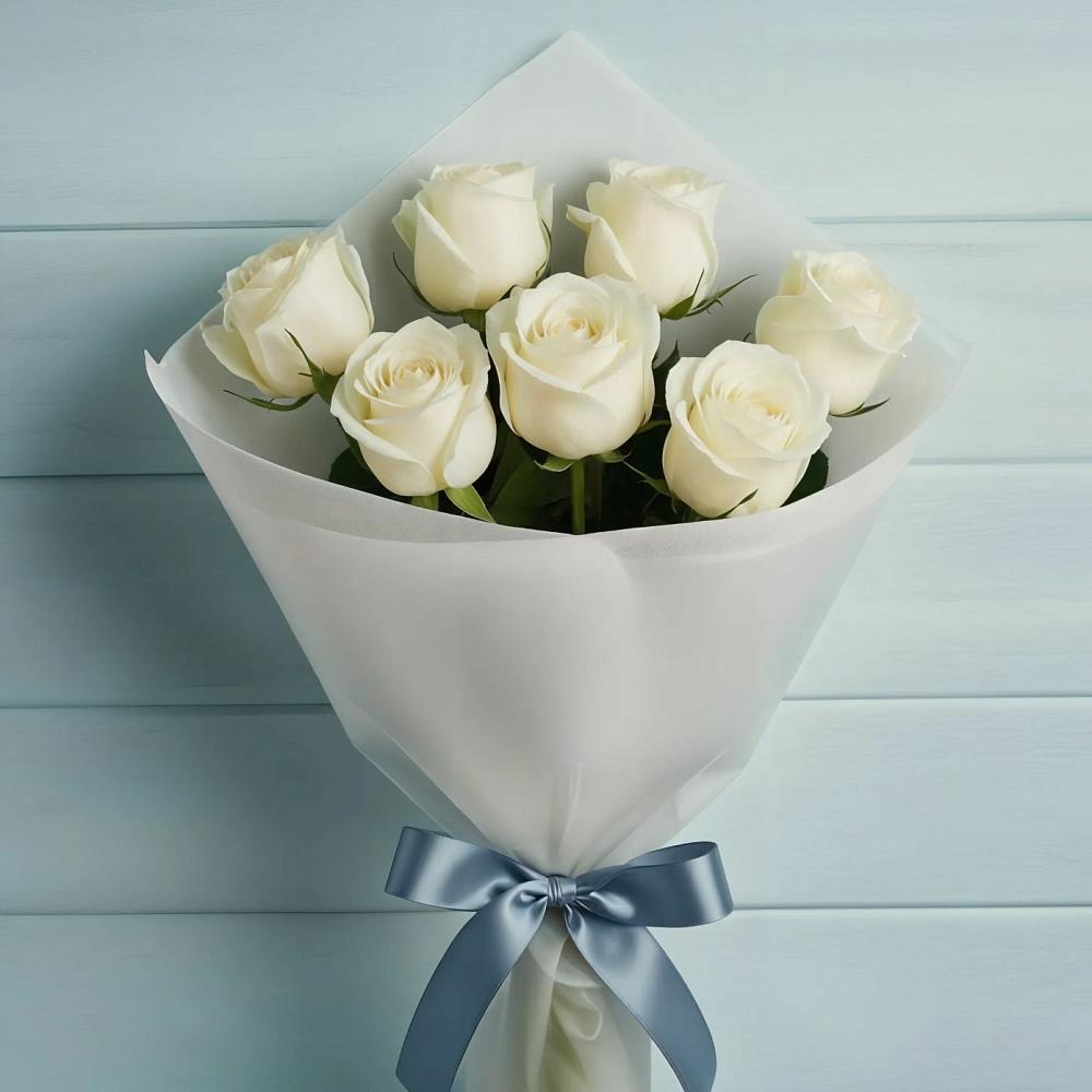 Букет 7 Белых роз Эдлесс Лав в Мяундже